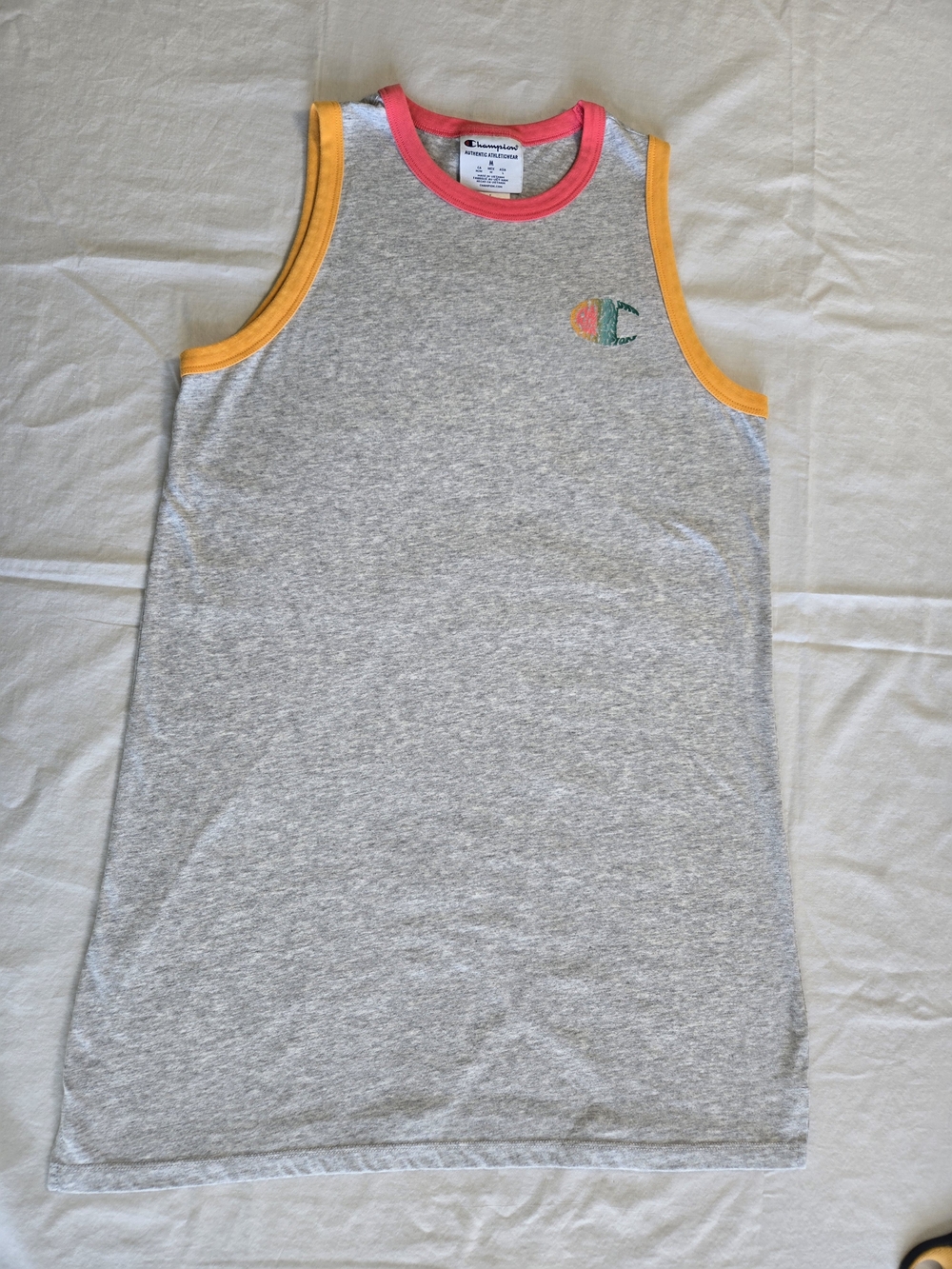 Champion Gray Tank Dress with Pink Ringer Neckline & Yellow Arm Trim